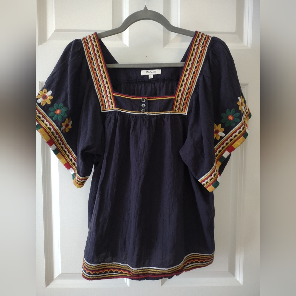 Madewell Dark Blue Embroidered Blouse